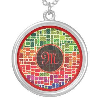 Colorful Retro Geometric Shapes Pattern Monogram Custom Jewelry