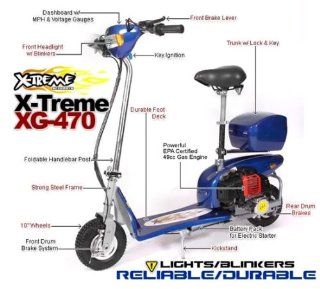 X Treme Scooters  XG 470   Electric Start 49CC Gas Scooter   Blue  Sports Scooter Equipment  Sports & Outdoors