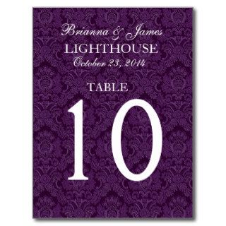 Elegant Purple Damask Wedding Table Number Card Post Card