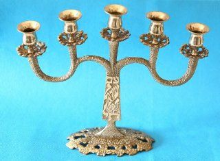 Shabbat Sabbat 5 (FIVE) Candle Holders / Sticks Candelabra "Jerusalem" & "Shalom" On The Base . "May G D Bless It's People with Peace" & "The People Of Israel Are Alive" In Hebrew On The Stem Hand Crafted