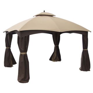 allen + roth 10.76 in x 12.9 in x 9.86 ft Polyester Roof Brown Steel Rectangle Gazebo