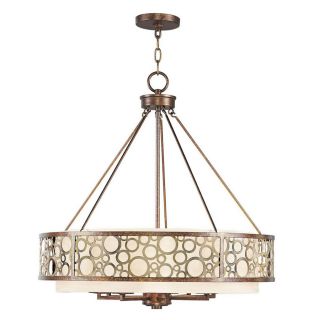 Livex Lighting Avalon 26 in W Palacial Bronze Pendant Light with Fabric Shade