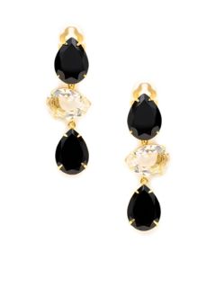 Black Onyx & Clear Quartz Triple Drop Earrings by Bounkit