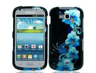 For Samsung Galaxy Axiom R830 Hard Snap on Case Blue Flower Cell Phones & Accessories