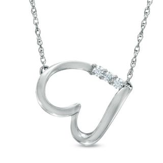 CT. T.W. Diamond Three Stone Sideways Heart Necklace in Sterling