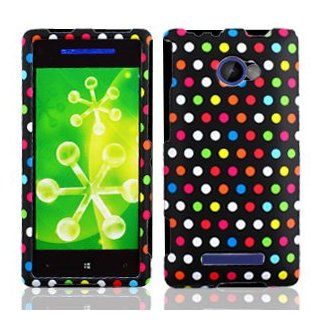 Rainbow Polka Dots Hard Case Snap On Rubberized Cover For HTC One 8X / Windows Phone Cell Phones & Accessories