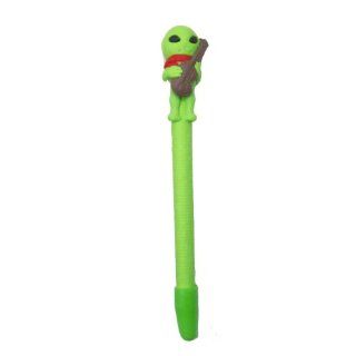 Green Alien Hand Made Polymer Clay Character Pen   Black Ink Cell Phones & Accessories