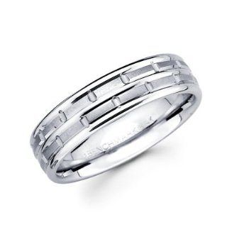 Solid 14k White Gold Womens Mens Hammered Satin Wedding Ring Band 6MM Size 10 Jewelry
