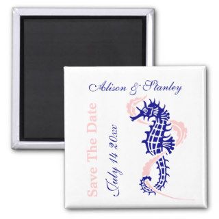 Seahorse navy blue, pink wedding Save the Date Magnets