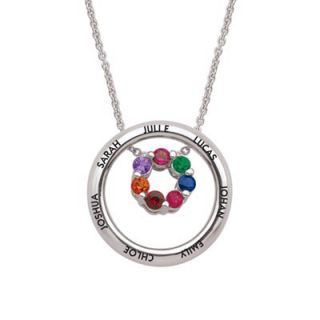 Mothers Birthstone Circle Family Pendant in 10K White or Yellow Gold