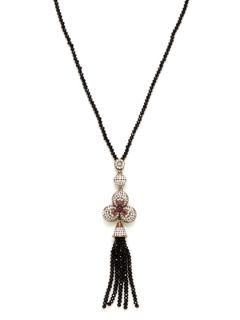 Multi Shape CZ & Black Onyx Tassel Pendant Necklace by Grand Bazaar   New York