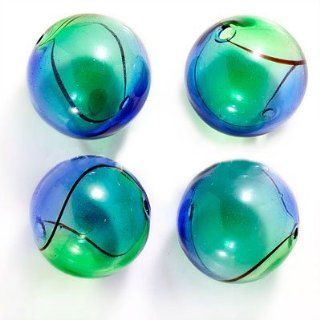 Hand Blown Glass Huge Round Beads 28mm Blue Green Swirl (4)