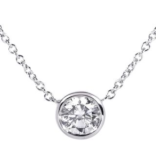 Annello 14k White Gold 1ct TDW Certified Diamond Solitaire Bezel Necklace Annello One of a Kind Necklaces