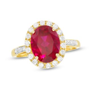 Oval Lab Created Ruby, White Sapphire and Diamond Accent Frame Ring in