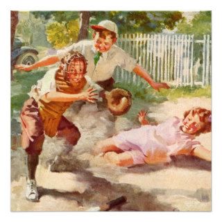 Vintage Sports, Children Playing Baseball Invitation