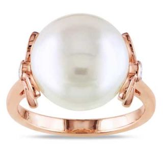 12.0   12.5mm Cultured Freshwater Pearl and Diamond Accent Bow Ring in