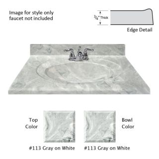 US Marble Recessed Oval Standard 61 in W x 22 in D Gray On White Cultured Marble Integral Single Sink Bathroom Vanity Top