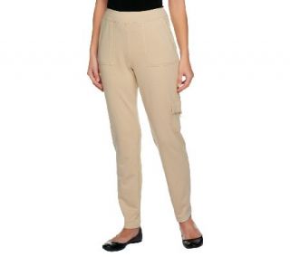 Susan Graver French Terry Pull on Slim Leg Pants w/ D Ring Cargo —