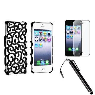 eForCity Black Palace Flower Chrome Snap on Case with FREE LCD Cover + Stylus Pen compatible with Apple iPhone 5 Cell Phones & Accessories