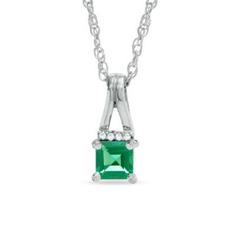Square Lab Created Emerald Birthstone Pendant in Sterling Silver with