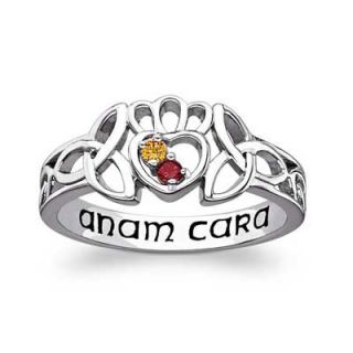 Couples Birthstone Celtic Claddagh ANAM CARA Ring in Sterling