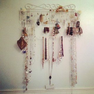 Organizing Jewelry Valet (White) (14.5"H x 23.75"W x 2.375"D)   Closet Hanging Jewelry Organizers