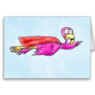 Super Pink Flamingo w/ Flying Cape Whimsical Art Greeting Card