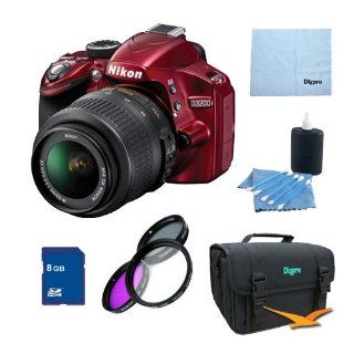 Nikon D3200 DX format Digital SLR Kit w/ 18 55mm DX VR Zoom Lens Pro Kit (Red)  Camera & Photo