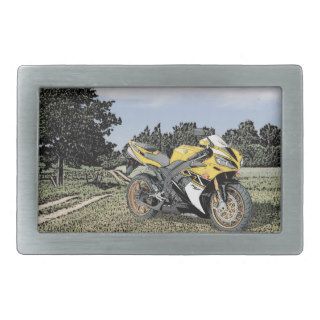 Mezzotint Countryside and Yellow Motorcycle Rectangular Belt Buckle