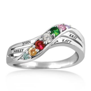 Personalized Birthstone Journey Family Ring in 10K Gold (2 6 Names and