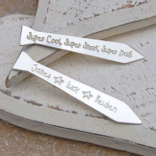 silver personalised tie collar stiffeners by indivijewels