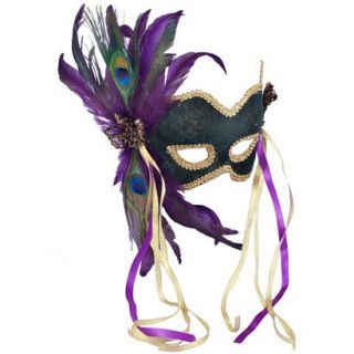 Mardi Gras Feather Couples Mask   Purple