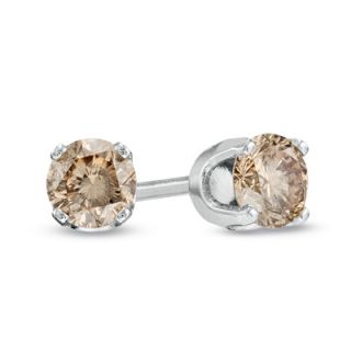 CT. T.W. Champagne Diamond Solitaire Stud Earrings in 14K White