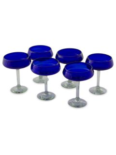 Deep Blue Margarita Glasses (Set of 6) by NOVICA