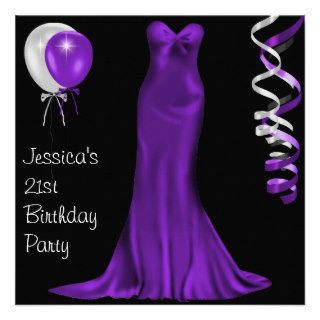 Black  White Purple Formal Dress 21st Birthday Personalized Invitations