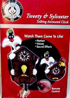 Tweety Bird and Sylvester Cuckoo Clock Animated Talking with Wireless Remote Control Swinging Tail Pendulum WB Looney Tunes Warner Bros. Collectible 2000 Classic Collection  