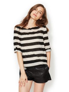 Striped Roll Sleeve Boatneck Top by Firth