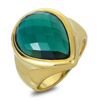 Pear Shaped Green Quartz Ring in Sterling Silver with 14K Gold Plate