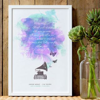 personalised song lyrics print by the drifting bear co.