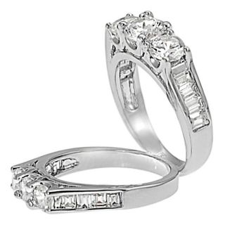 Journee Collection Silvertone Round and Baguette cut CZ Bridal style Ring Set Journee Collection Cubic Zirconia Rings