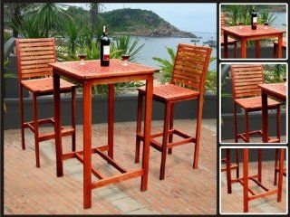 VIFAH V495SET1 Dartmoor Outdoor 3 Piece Wood Bar Set with Bar Table and 2 Bar Chairs  Outdoor And Patio Furniture Sets  Patio, Lawn & Garden