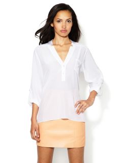 Silk Notched Henley Pocket Blouse by Zoe & Sam