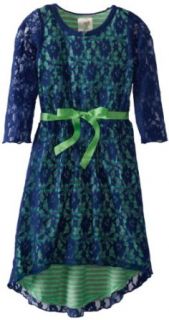 Ella and Lulu Girls 7 16 High Low Dress with Lace Overlay, Navy Blue, 7 Special Occasion Dresses Clothing