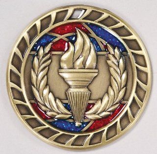 2 1/2" Die Cast Victory Torch Medals with translucent color fill and glitter.   Includes Red White Blue Neck Ribbon. (Any Qty Ships for a FLAT Rate of $5.49 ) Sports & Outdoors