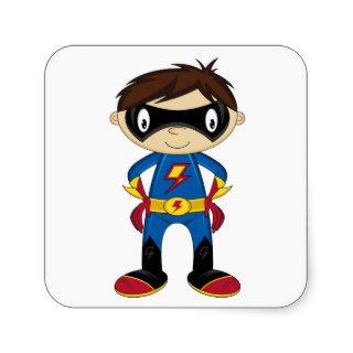 Cute Superhero Boy Square Sticker