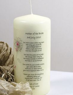 personalised candle for mother of the bride and mother of the groom by a touch of verse