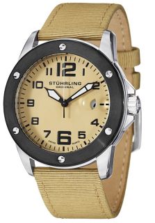 Stuhrling Original 463.33DSO15  Watches,Mens Pilot Ace Quartz Tan Dial Tan Canvas, Casual Stuhrling Original Quartz Watches