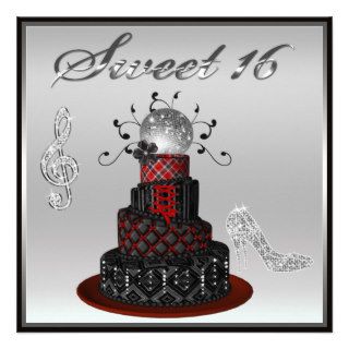 Sweet 16 Disco Diva Cake, Silver Sparkle Hi Heels Invite