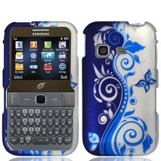 Combo Accessory for Samsung S390G Straight Talk Net 10 TracFone   Blue & Silver Vine Designer Protective Hard Case Snap On Cover + SportDroid Transparent Decal Cell Phones & Accessories