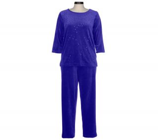 Quacker Factory Velour Sequin Top and Pants with Side Pockets —
